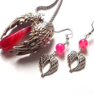 Set aripi ingerasi cu agate ciclam 47666 - bijuterii - seturi de bijuterii - Artynos.ro