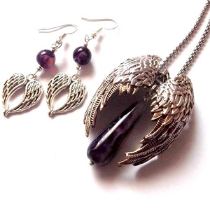 Set aripi ingerasi cu agate mov 47812, Bijuterii, Coliere, Coliere cu pandantive, Confecționarea bijuteriilor, ARTYNOS