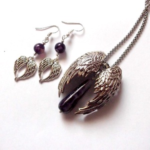 Set aripi ingerasi cu agate mov 47812 - bijuterii - coliere - coliere cu pandantive - Artynos.ro