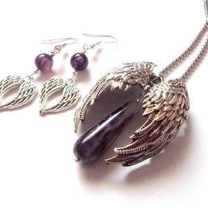Set aripi ingerasi cu agate mov 47812 - bijuterii - coliere - coliere cu pandantive - Artynos.ro