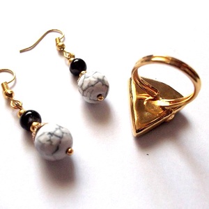 Set inel si cercei cu agate 47829 - bijuterii - seturi de bijuterii - Artynos.ro