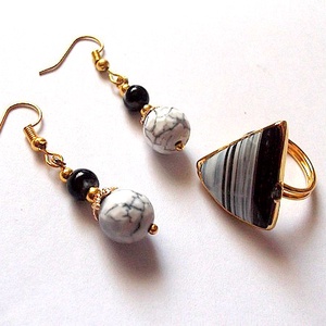 Set inel si cercei cu agate 47829 - bijuterii - seturi de bijuterii - Artynos.ro
