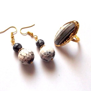  Set inel si cercei cu agate 47831 - bijuterii - seturi de bijuterii - Artynos.ro