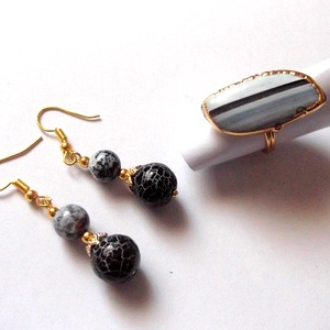 Set inel si cercei cu agate 47836 - bijuterii - seturi de bijuterii - Artynos.ro