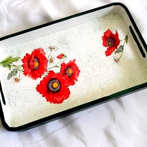 tava lemn decorata cu maci 47933, Casă & Stil de viață, Accesorii pentru echipamente de bucătărie, Accesorii de servire, Tăvi, tăvi de servire, Decoupage, transfer și tehnici șervețel, ARTYNOS