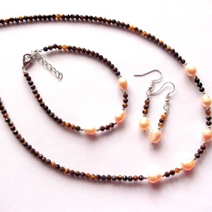 set cu ochi de tigru si perle de cultura 48290 - Artynos.ro