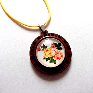colier lemn si sticla 48872, Bijuterii, Coliere, Coliere cu pandantive, Confectionarea bijuteriilor, Decoupage, transfer si tehnici servetel, ARTYNOS