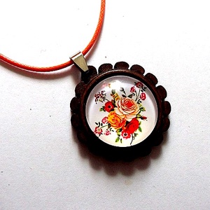 colier lemn si sticla 48873, Bijuterii, Coliere, Coliere cu pandantive, Confectionarea bijuteriilor, Decoupage, transfer si tehnici servetel, ARTYNOS