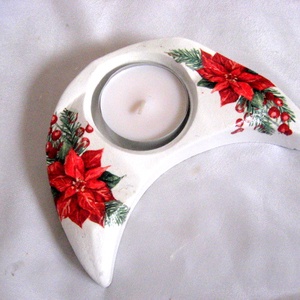 Suport lumanare cu floarea craciunului, Craciun, Decoratiuni de Craciun de casa, Lumanari parfumate de Craciun, Decoupage, transfer si tehnici servetel, ARTYNOS