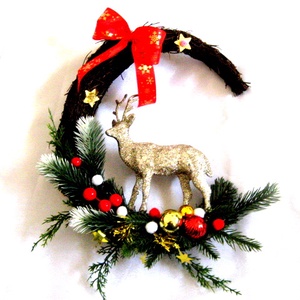 coronita de craciun cu cerb 50805 - crăciun - decorațiuni de crăciun de casă - decorațiuni pentru ușă de crăciun - Artynos.ro
