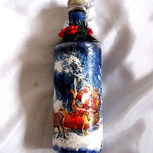 sticla decorata de craciun 50864, Craciun, Decoratiuni de Craciun de casa, Decor pentru masa de Craciun, Decoupage, transfer si tehnici servetel, ARTYNOS