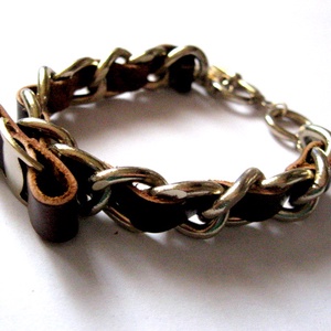 bratara cu piele si lant 50923 - bijuterii - brățări - brățări împletite - Artynos.ro