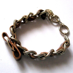 bratara cu piele si lant 50923 - bijuterii - brățări - brățări împletite - Artynos.ro