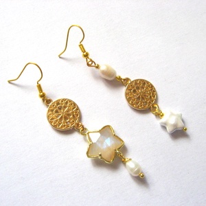 cercei asimetrici cu labradorit si perle naturale 51923 - Artynos.ro