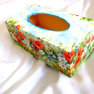 Cutie lemn pt servetele de hartie cu maci 52183 - casă & stil de viață - organizare & depozitare - cutie pentru șervețele - Artynos.ro