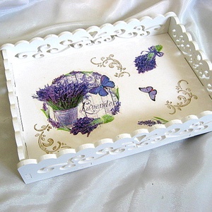 Tava servit la masa decorata cu lavanda 52136 - casă & stil de viață - echipamente de bucătărie - accesorii de servire - tăvițe - Artynos.ro