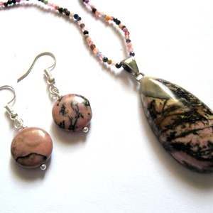 set bijuterii cu rodonit 52563 - bijuterii - seturi de bijuterii - Artynos.ro