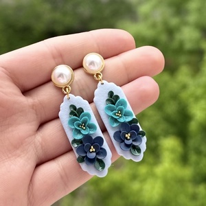 Cercei florali eleganti blue handmade  - Artynos.ro
