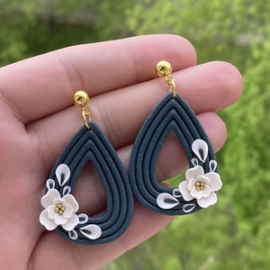 Cercei handmade eleganti bleumarin-petrol - Artynos.ro