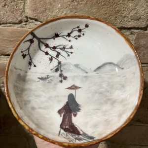 Farfurie ceramică pictată manual - peisaj oriental (17 cm) -  - Artynos.ro