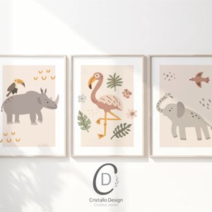 Safari animal imagine, serie poster minimal, camera de copii perete arta set 3 buc -  - Artynos.ro