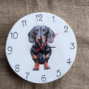 Ceas de perete din lemn cu caine dachshund, , , ARTYNOS