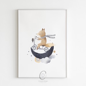 Imagine personalizată pentru camera copiilor, decorațiuni pentru camera bebelușului, vulpe, lună, curcubeu, set de artă de perete de 3 -  - Artynos.ro