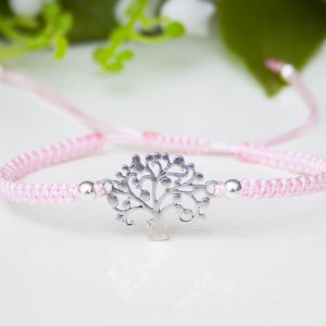 Bratara impletita in stil macrame � Arborele vietii, roz deschis - Artynos.ro