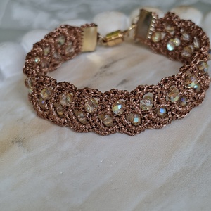 Bratara crosetata copper Lumina - aramiu bronz cu cristale - bijuterii - brățări - brățări din mărgele - Artynos.ro