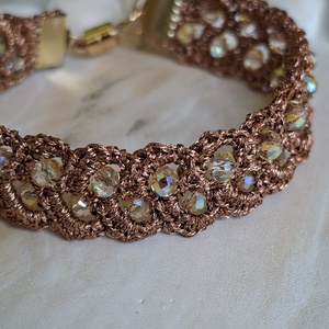 Bratara crosetata copper Lumina - aramiu bronz cu cristale - bijuterii - brățări - brățări din mărgele - Artynos.ro