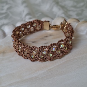 Bratara crosetata copper Lumina - aramiu bronz cu cristale - Artynos.ro