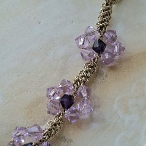 Bratara crosetata mov Swarovski - flori lila cu centru ametist - bijuterii - brățări - brățări împletite - Artynos.ro