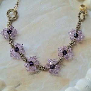 Bratara crosetata mov Swarovski - flori lila cu centru ametist - bijuterii - brățări - brățări împletite - Artynos.ro