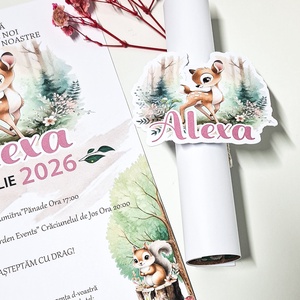 Invitatie botez papirus Bambi - accesorii nuntă - invitații și felicitări de nuntă - meniu nunți și cărți meniu - Artynos.ro