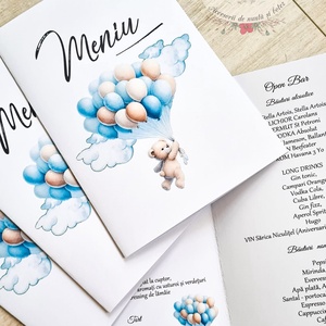 Meniu botez ursulet cu baloane bleo - Artynos.ro