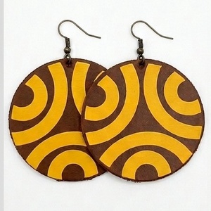 Cercei din Piele Naturala, Model Geometric Retro Circulari - bijuterii - cercei - cercei lungi - Artynos.ro