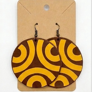 Cercei din Piele Naturala, Model Geometric Retro Circulari - bijuterii - cercei - cercei lungi - Artynos.ro