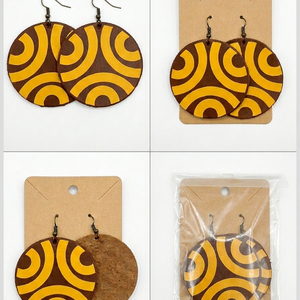 Cercei din Piele Naturala, Model Geometric Retro Circulari - bijuterii - cercei - cercei lungi - Artynos.ro