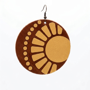 Cercei Handmade din Piele Naturala � Motive Solare Aurii, Piele Maro, Bijuterii, Cercei, Cercei lungi, Pielarie, Decoupage, transfer si tehnici servetel, ARTYNOS