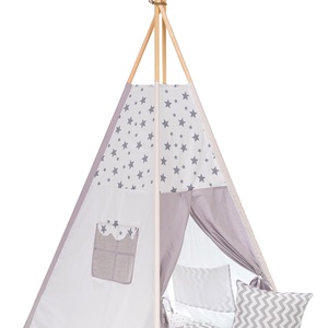 Cort TeePee Steluțe gri-alb, Jucării și echipamente pentru copii, Corturi, căsuțe de copii, Patchwork, matlasare, Țesătură, ARTYNOS