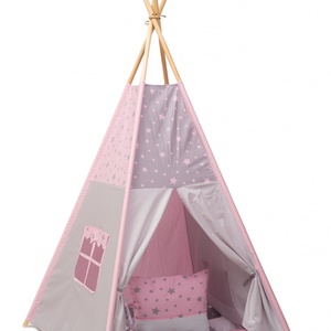Cort TeePee Steluțe roz-gri, Jucării și echipamente pentru copii, Corturi, căsuțe de copii, Patchwork, matlasare, Țesătură, ARTYNOS