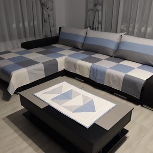 Set Huse Coltar Patrate Albastru Pal-Gri, Casă & Stil de viață, Textile de casă, Cuvertură de pat, Cusătură, Patchwork, matlasare, ARTYNOS