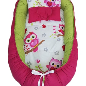 Baby Nest Si Pernuta, Bufnita Roz Cu Verde, Casă & Stil de viață, Echipament pentru camera copiilor, Cuib pentru copii, , ARTYNOS