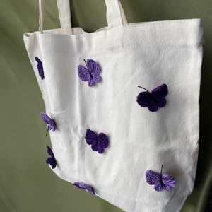 Sacosa cu fluturi crosetati - geantă și husă - geantă pentru cumpărături - geantă shopper, geantă tote, geantă textilă - Artynos.ro
