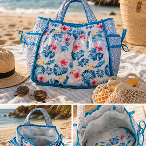 Geanta Patchwork cu organizator detasabil - Lagoon, Genti si portofele, Geanta pentru cumparaturi, Totebaguri, Patchwork, matlasare, O geanta luminoasa, inspirata de vacantele la malul marii si de culorile unei gradini tropicale. Ge..., ARTYNOS