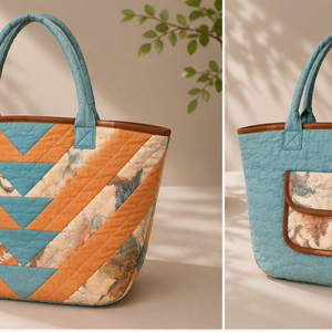 Geanta Patchwork cu organizator detasabil - Aquarelle, Genti si portofele, Geanta pentru cumparaturi, Totebaguri, , O geanta care imbina armonios nuantele calde de piersica si caramel cu accentele delicate de bleu, ..., ARTYNOS