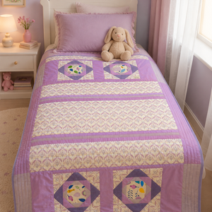 Cuvertura patchwork pentru copii – Gradina Lila, Casa & Stil de viata, Textile de casa, Cuvertura de pat, Patchwork, matlasare, O cuvertura vesela si delicata, creata pentru a aduce culoare, caldura si un strop de poveste in ca..., ARTYNOS