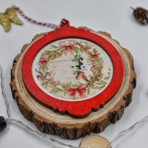 Ornament de Craciun din lemn, realizat prin tehnica decupajului, Craciun, Cadouri de Mos Craciun, Decor cu Mos Craciun, Pictura, Decoupage, transfer si tehnici servetel, ARTYNOS