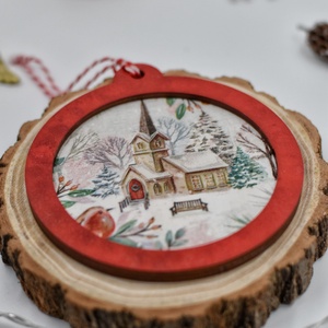 Ornament de Craciun din lemn, realizat prin tehnica decupajului, Craciun, Cadouri de Mos Craciun, Decor cu Mos Craciun, Pictura, Decoupage, transfer si tehnici servetel, ARTYNOS