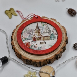 Ornament de Crăciun din lemn, realizat prin tehnica decupajului - crăciun - cadouri de moș crăciun - decor cu moș crăciun - Artynos.ro